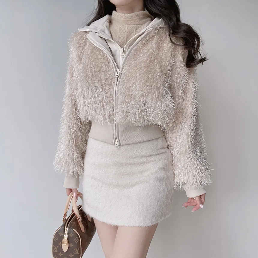 エコファーフードダブルジップジップパーカー | mirangmirang | 詳細画像6