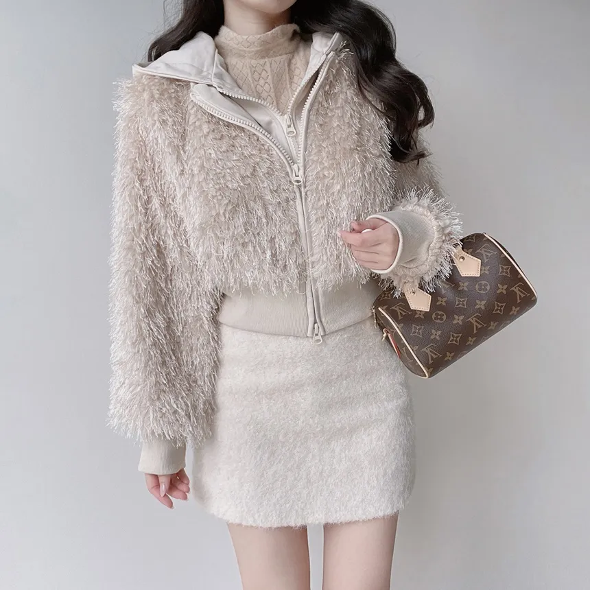 エコファーフードダブルジップジップパーカー | mirangmirang | 詳細画像8