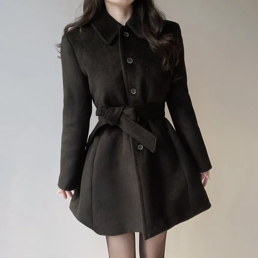 ウール混カラーポケットフレアコートストラップ付 | mirangmirang | 詳細画像2