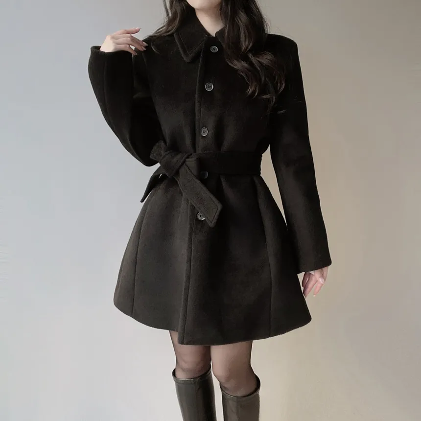 ウール混カラーポケットフレアコートストラップ付 | mirangmirang | 詳細画像3