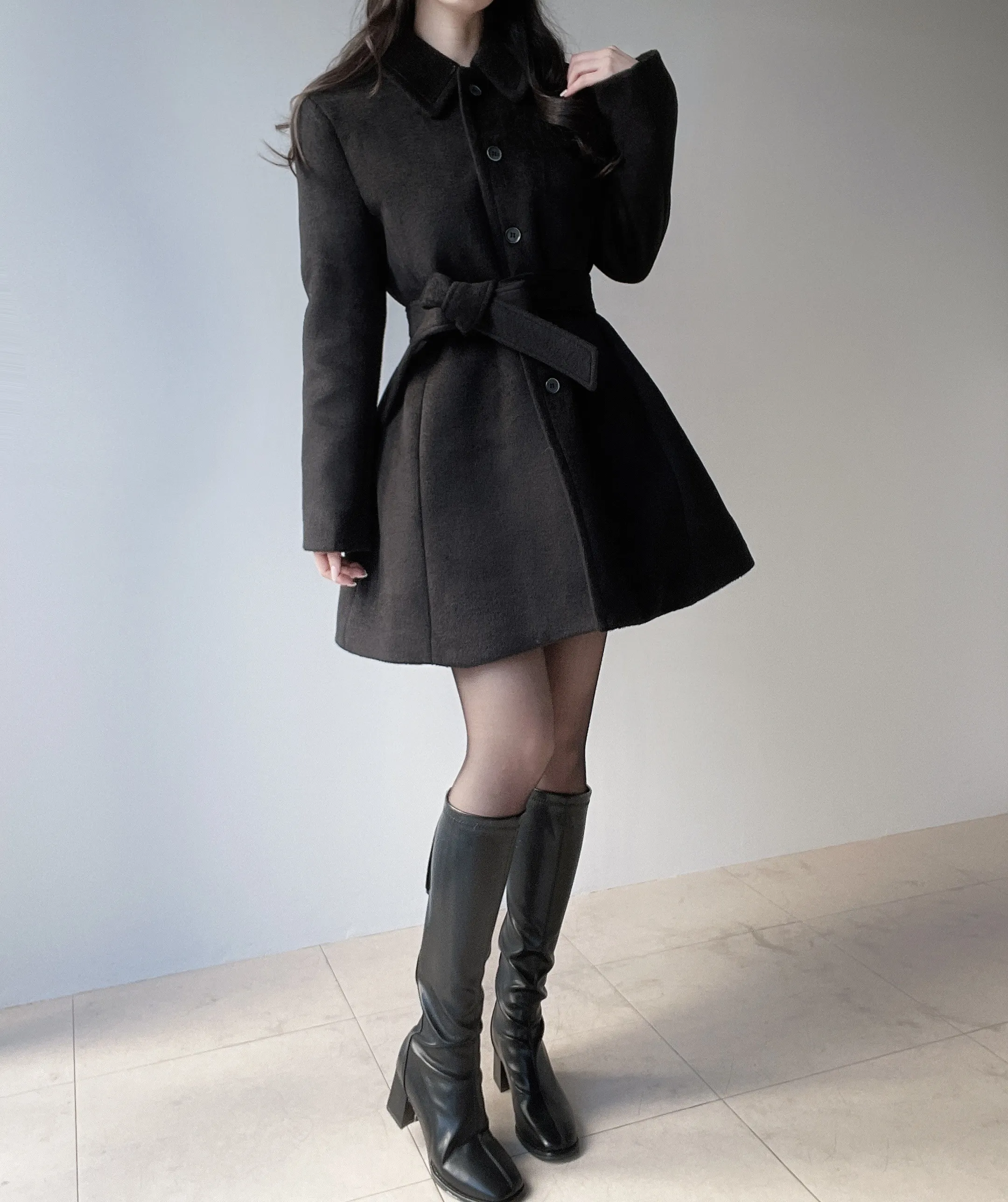 ウール混カラーポケットフレアコートストラップ付 | mirangmirang | 詳細画像8