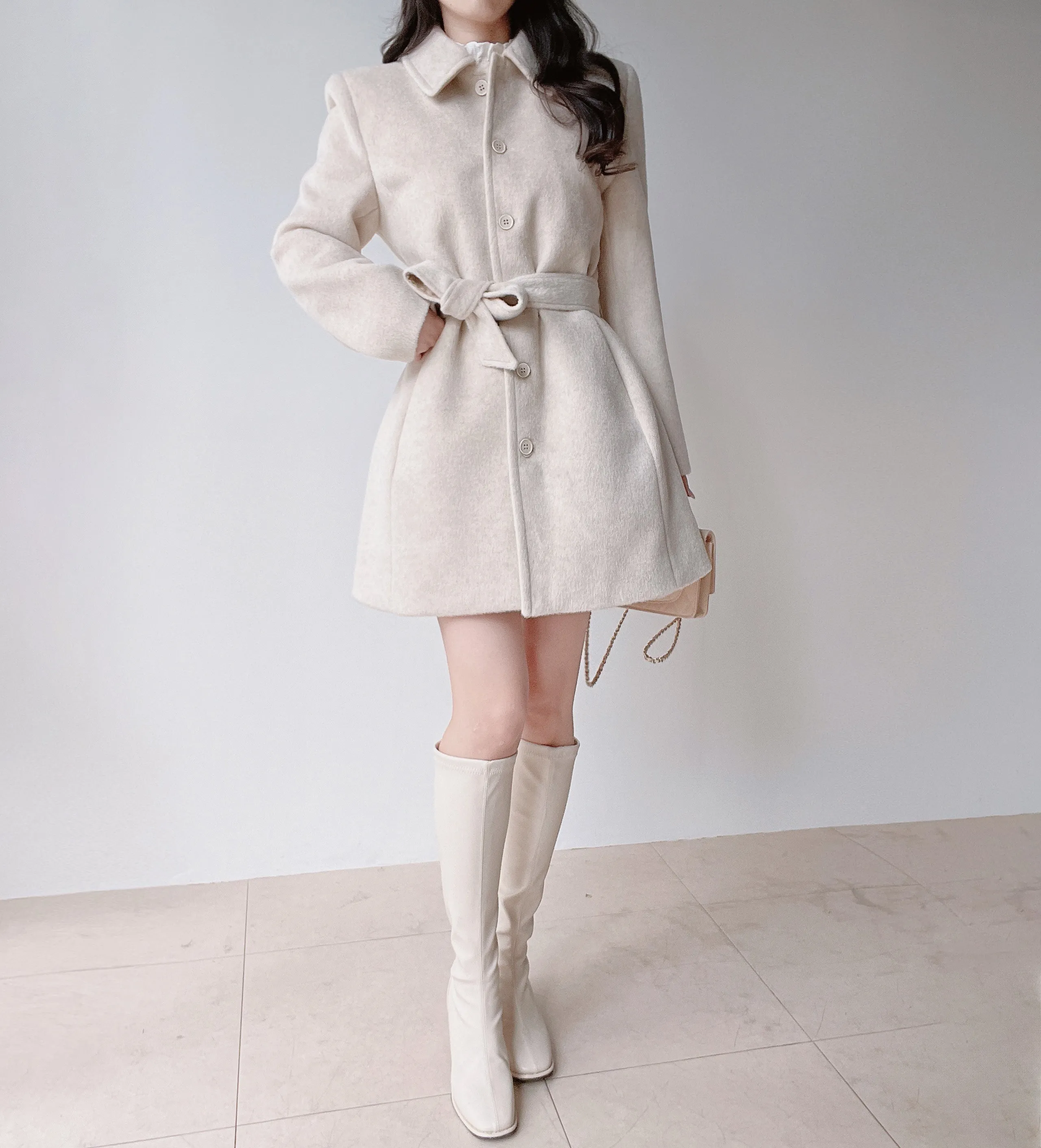 ウール混カラーポケットフレアコートストラップ付 | mirangmirang | 詳細画像12