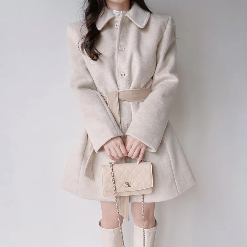 ウール混カラーポケットフレアコートストラップ付 | mirangmirang | 詳細画像18