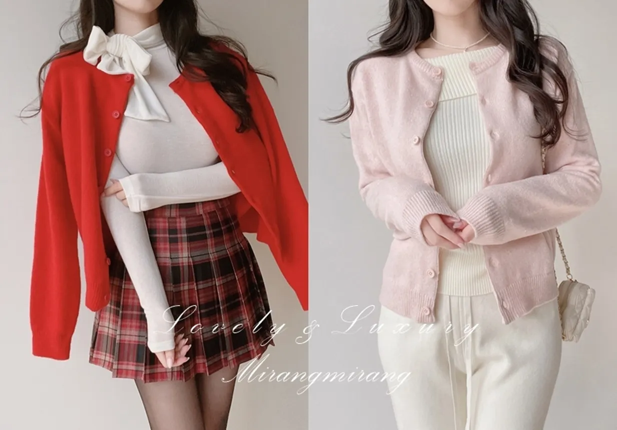 ラウンドネックベーシックカーディガン | mirangmirang | 詳細画像1