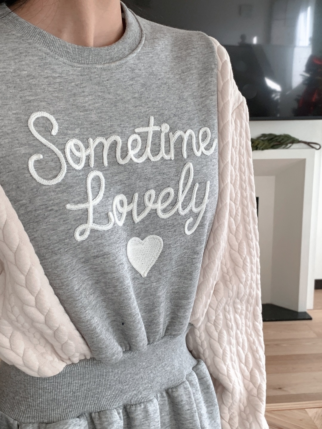 裏起毛ラウンドネックケーブルフレアAラインプリント配色ワンピース | 詳細画像12