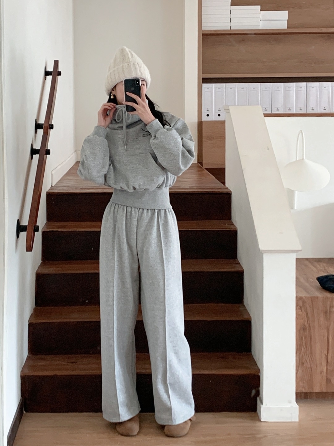 タートルネックドローストリングウエストゴムカンガルーポケットセットアップ | 詳細画像7