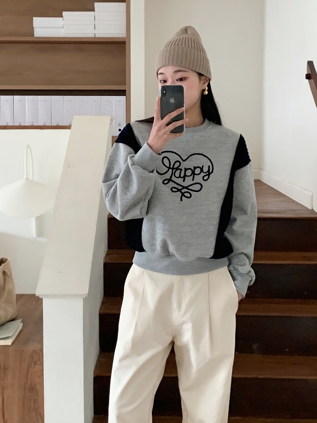 裏起毛ラウンドネック刺繍配色スウェット | 詳細画像4