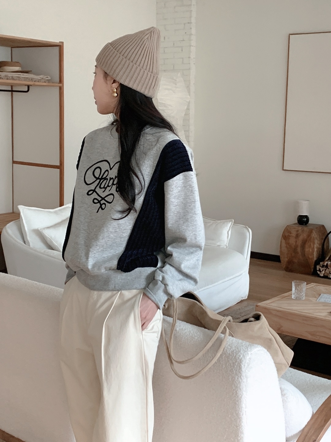 裏起毛ラウンドネック刺繍配色スウェット | 詳細画像8