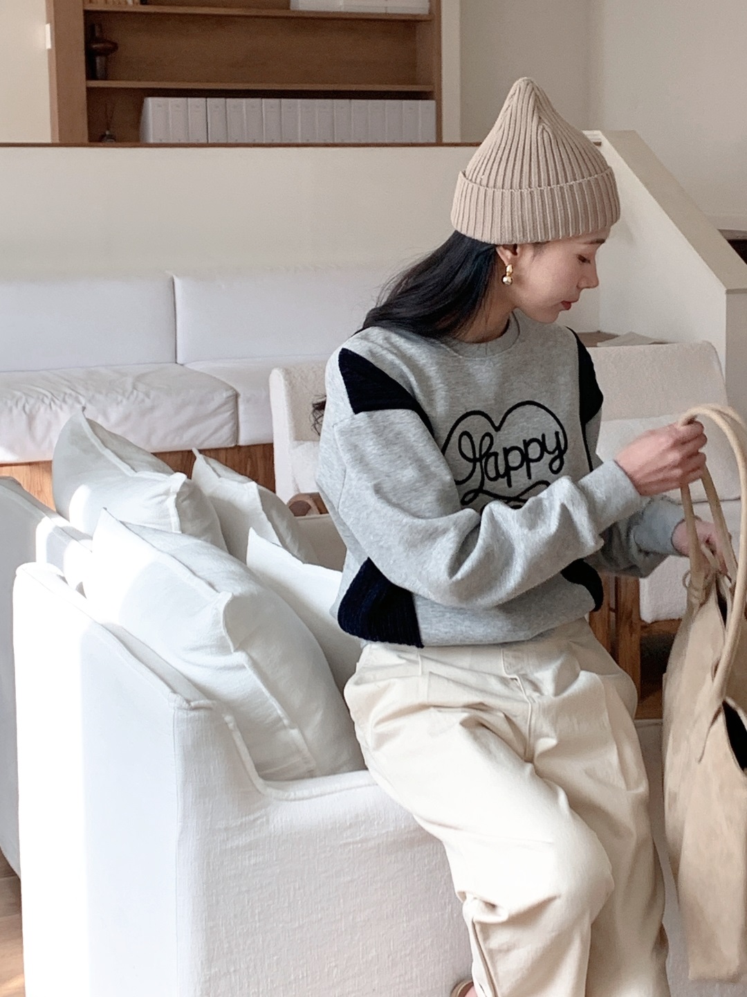 裏起毛ラウンドネック刺繍配色スウェット | 詳細画像12