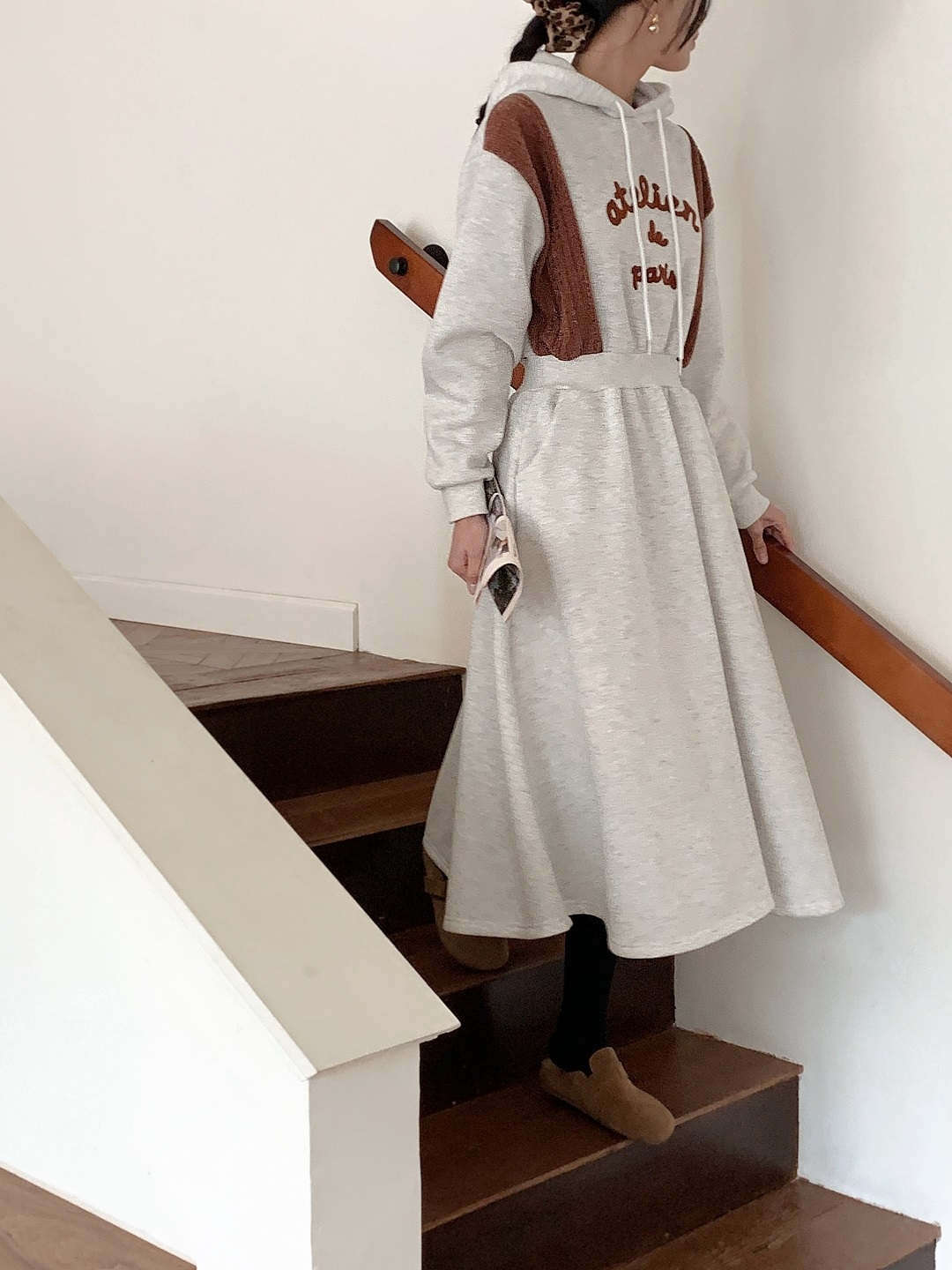 裏起毛フードフレアAライン刺繍配色ワンピース | 詳細画像10