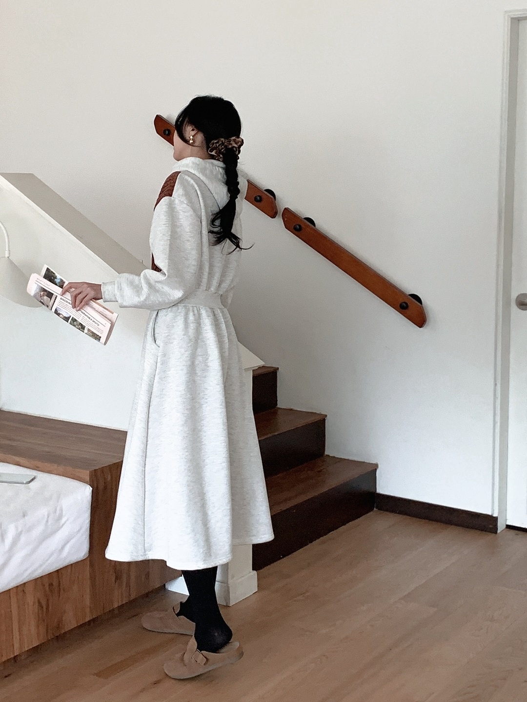 裏起毛フードフレアAライン刺繍配色ワンピース | 詳細画像11