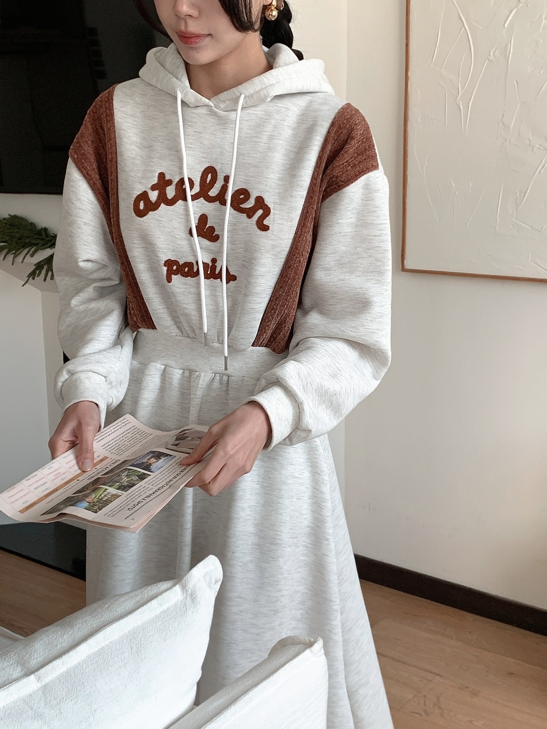 裏起毛フードフレアAライン刺繍配色ワンピース | 詳細画像12