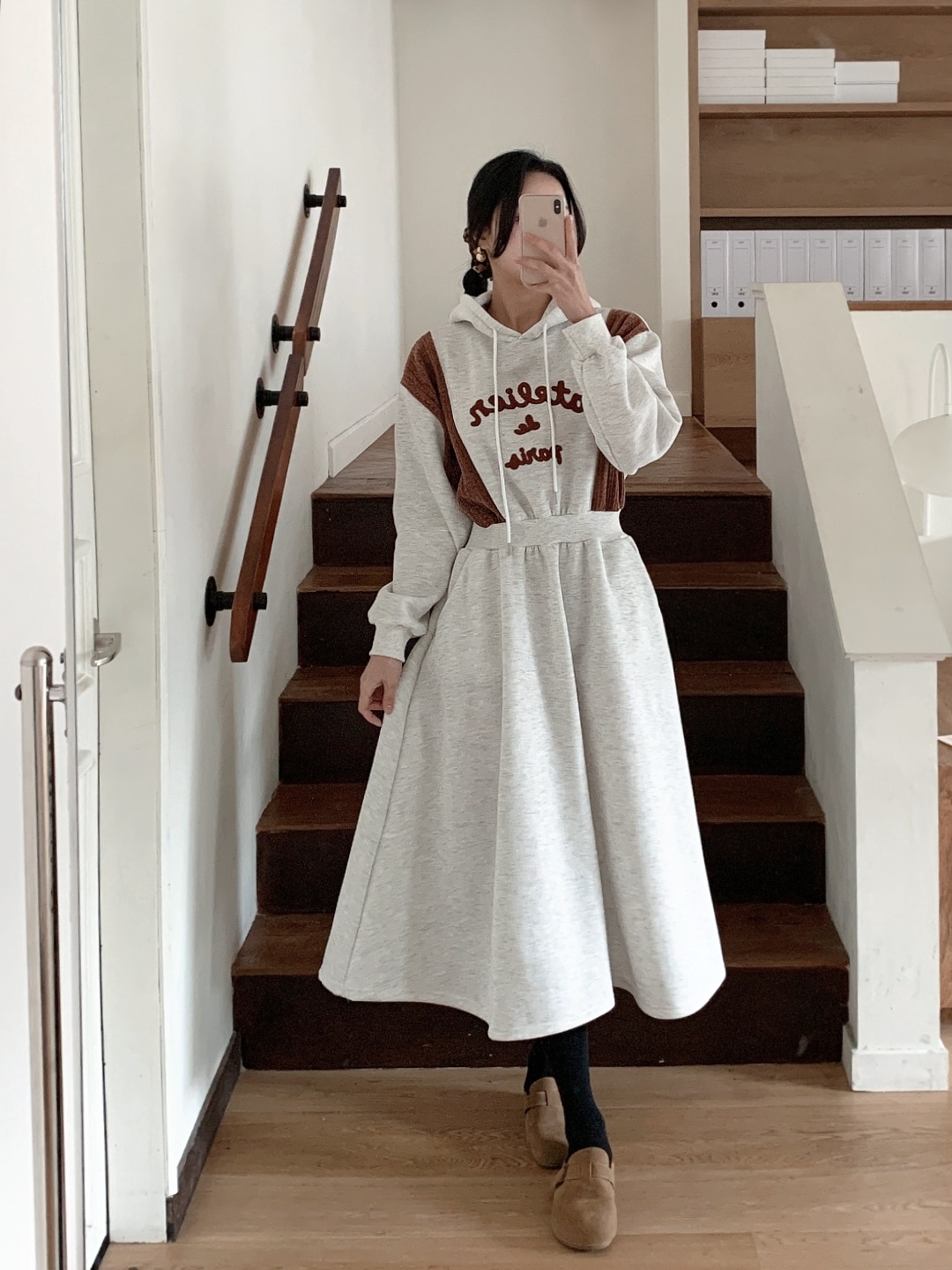 裏起毛フードフレアAライン刺繍配色ワンピース | 詳細画像15