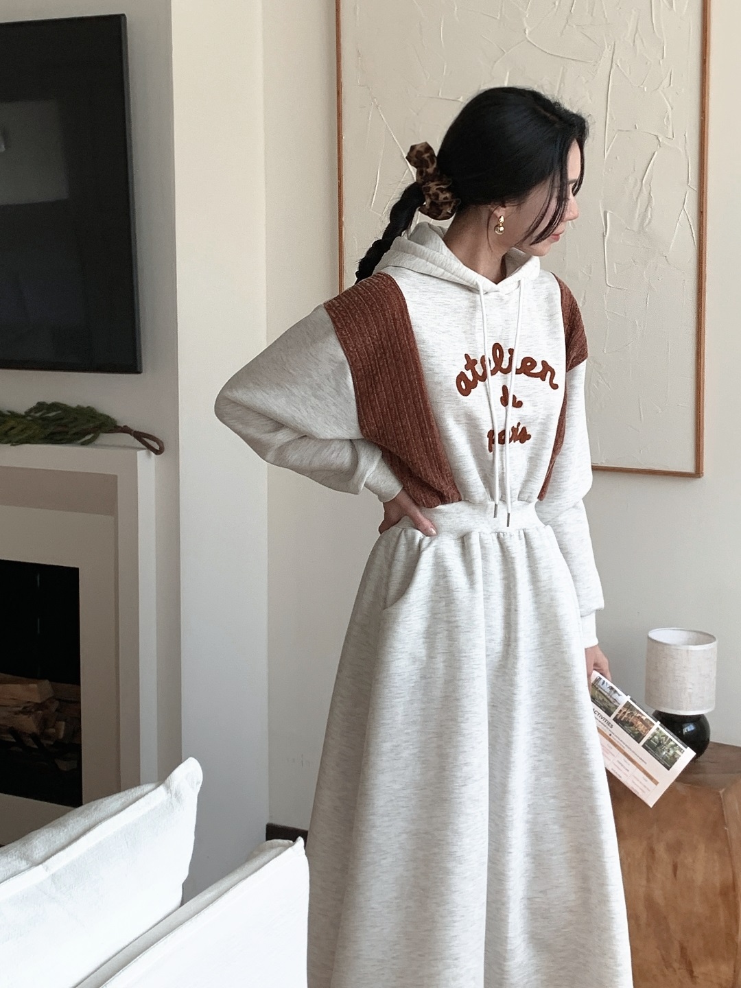 裏起毛フードフレアAライン刺繍配色ワンピース | 詳細画像16