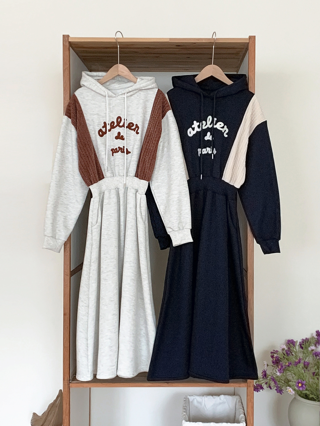 裏起毛フードフレアAライン刺繍配色ワンピース | 詳細画像17