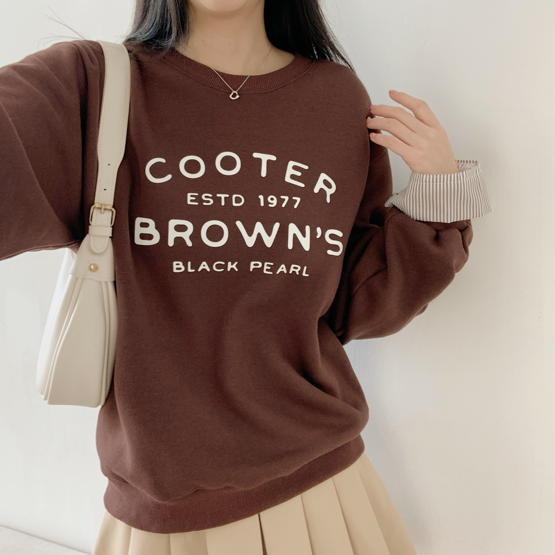 裏起毛コンビ配色ラウンドネックレイヤード風長袖ロゴスウェット | 詳細画像12