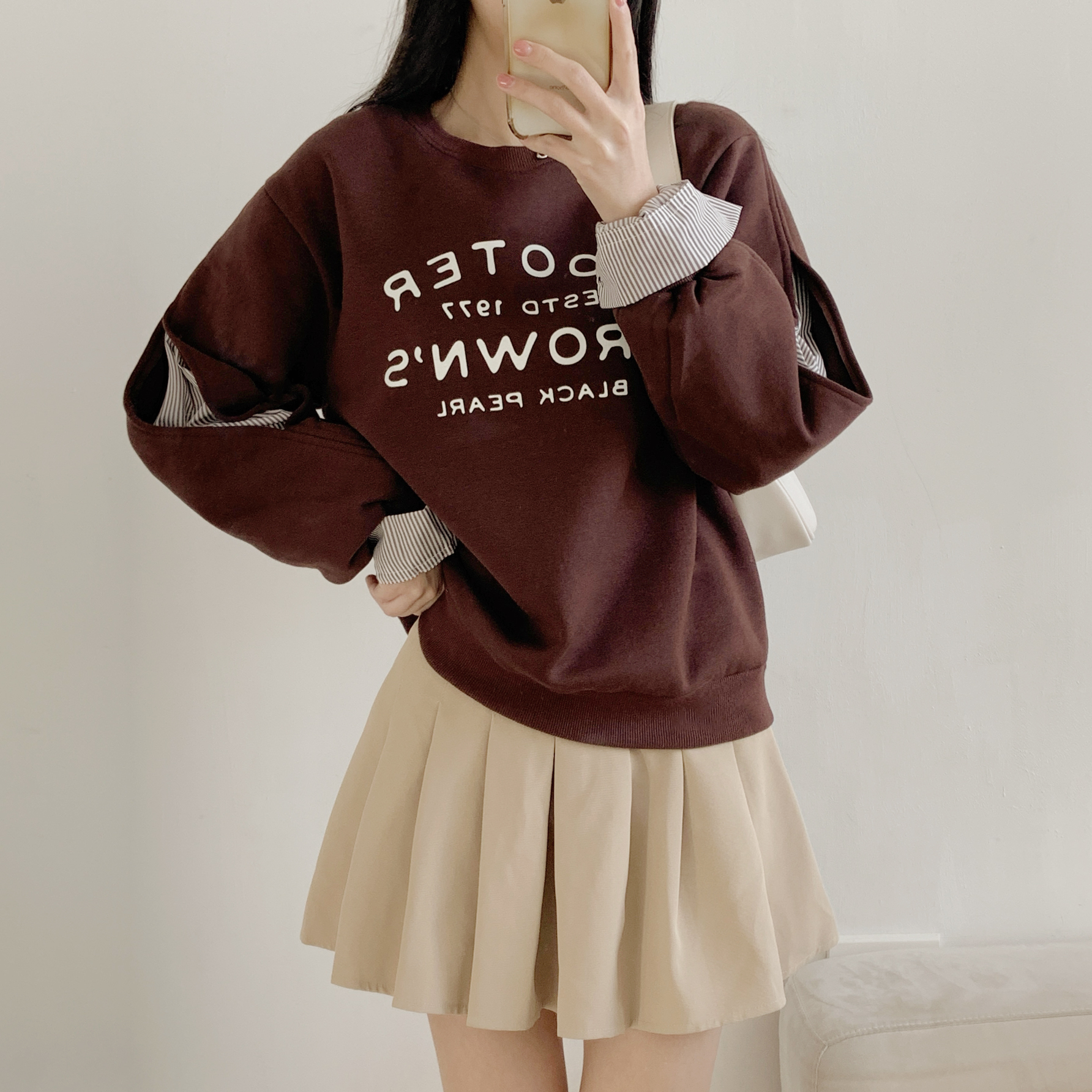 裏起毛コンビ配色ラウンドネックレイヤード風長袖ロゴスウェット | 詳細画像13