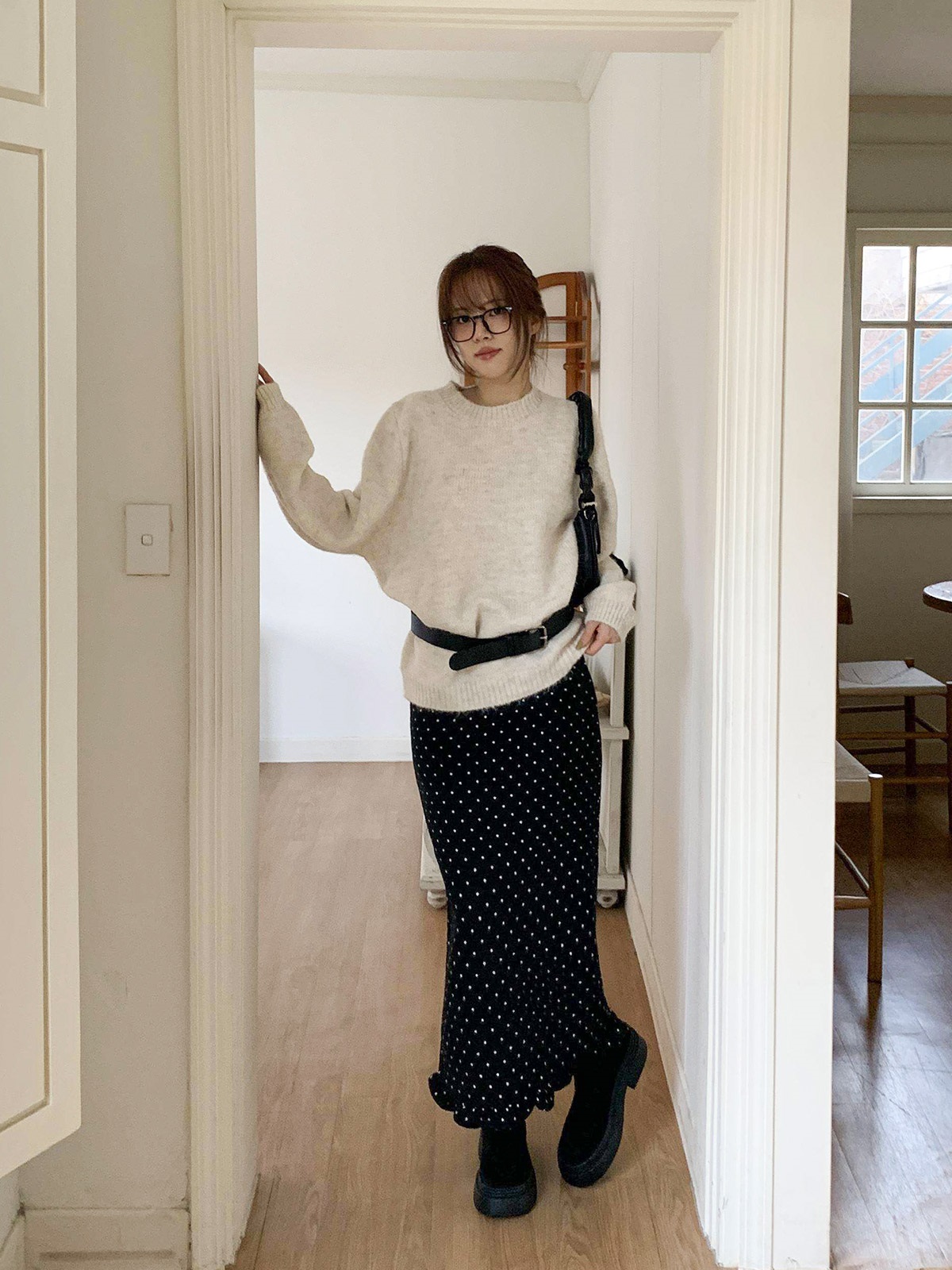 ウール混フリルスリットバックゴムIラインドットスカート | 詳細画像2