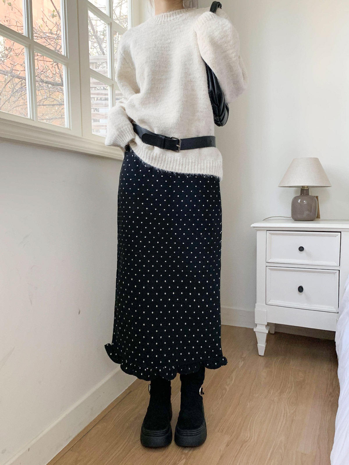 ウール混フリルスリットバックゴムIラインドットスカート | 詳細画像3
