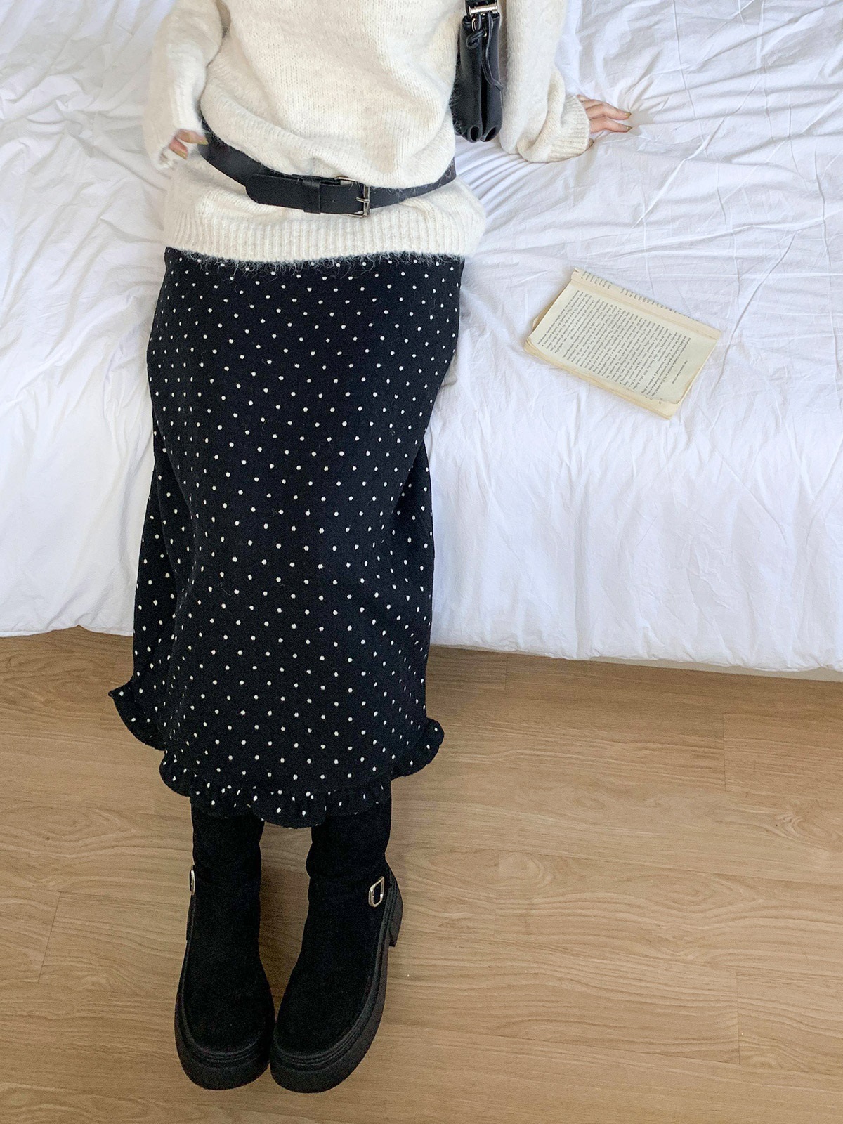 ウール混フリルスリットバックゴムIラインドットスカート | 詳細画像8