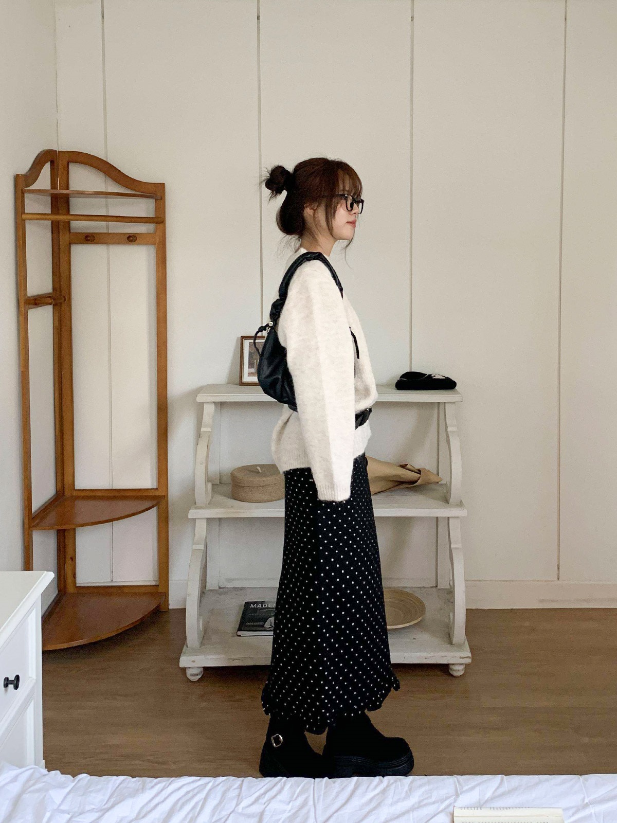 ウール混フリルスリットバックゴムIラインドットスカート | 詳細画像9