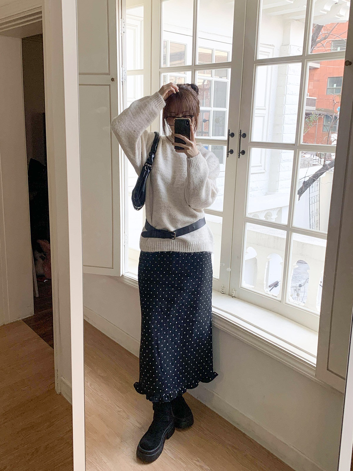 ウール混フリルスリットバックゴムIラインドットスカート | 詳細画像11