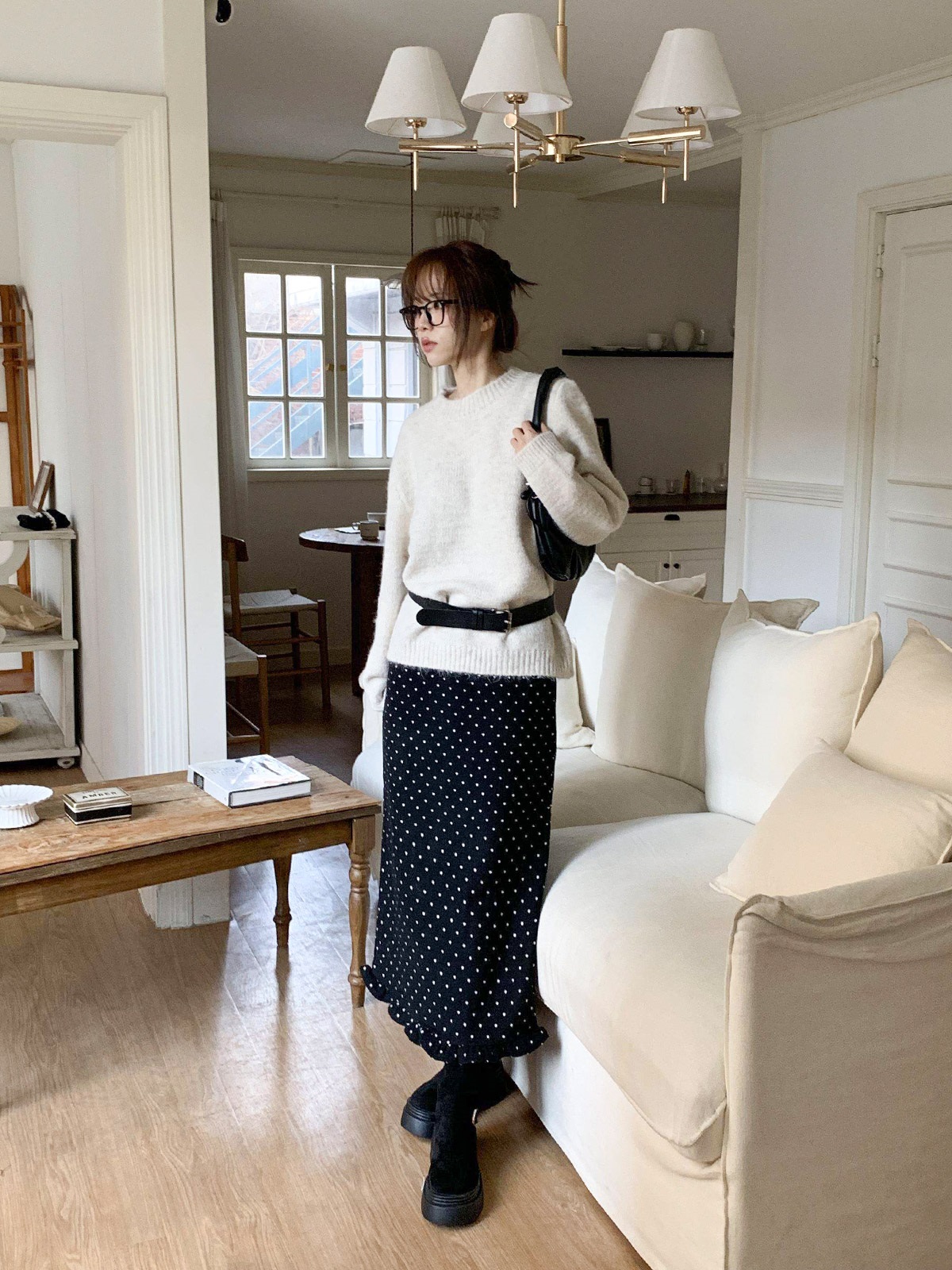 ウール混フリルスリットバックゴムIラインドットスカート | 詳細画像12