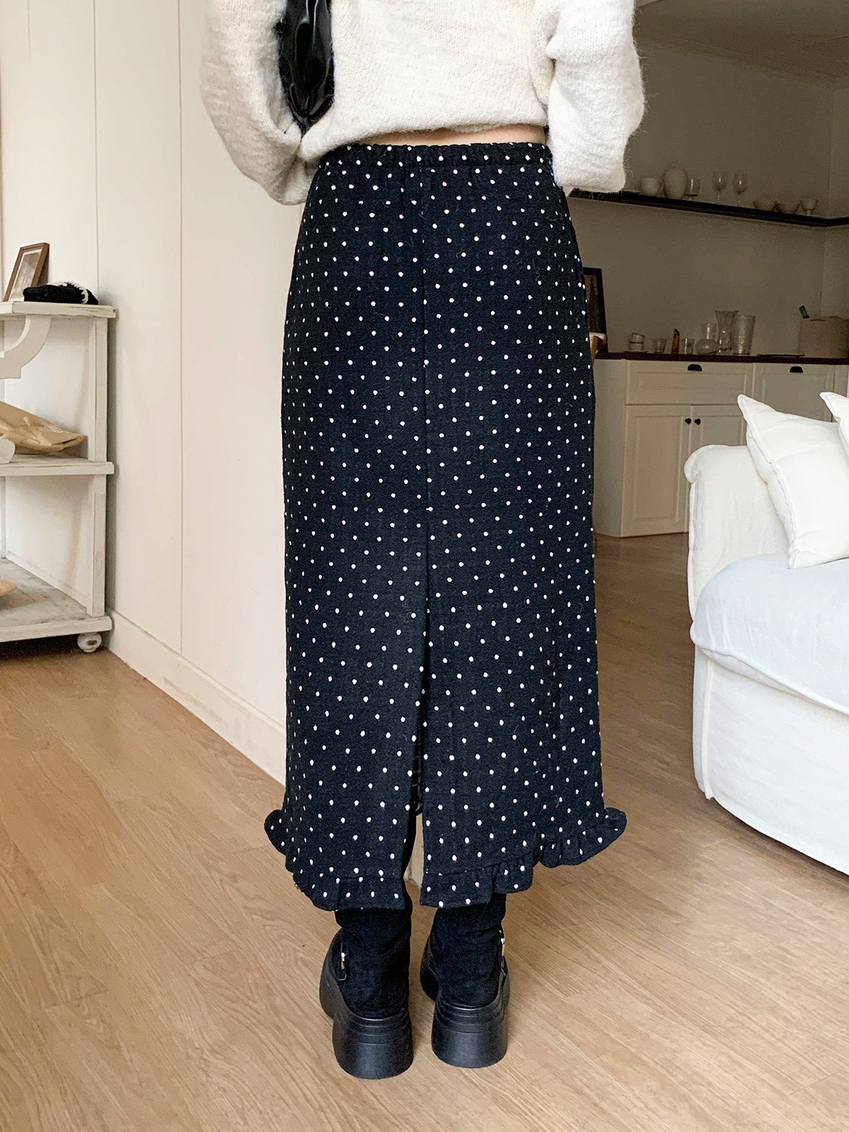 ウール混フリルスリットバックゴムIラインドットスカート | 詳細画像13