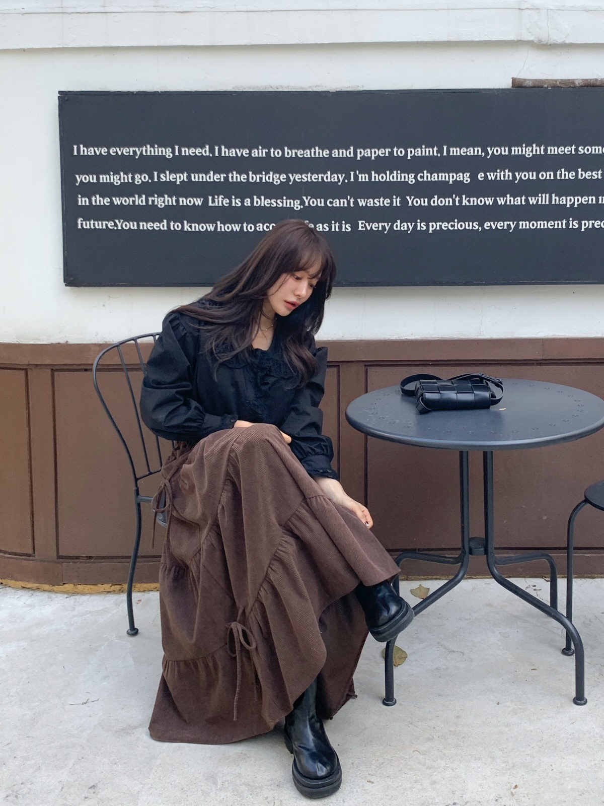 コーデュロイリボンウエストゴムロングAラインカラースカート | 詳細画像2