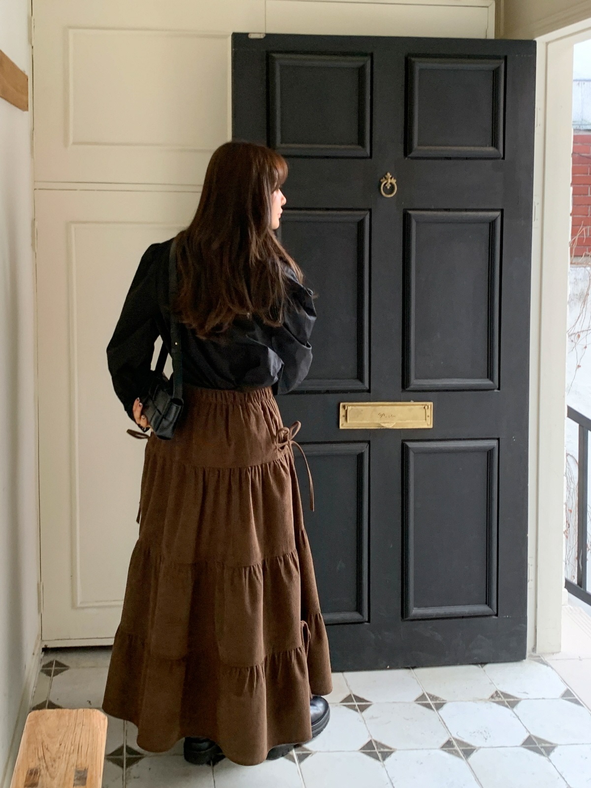 コーデュロイリボンウエストゴムロングAラインカラースカート | 詳細画像4