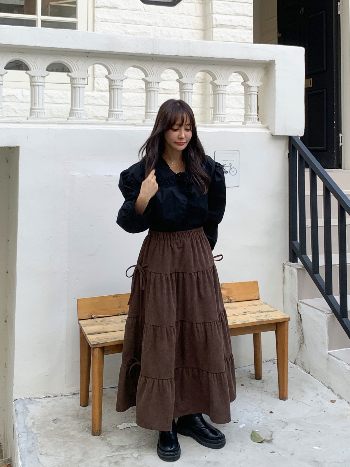 コーデュロイリボンウエストゴムロングAラインカラースカート | 詳細画像6