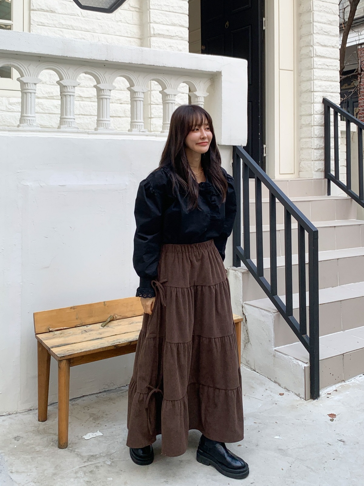 コーデュロイリボンウエストゴムロングAラインカラースカート | 詳細画像7