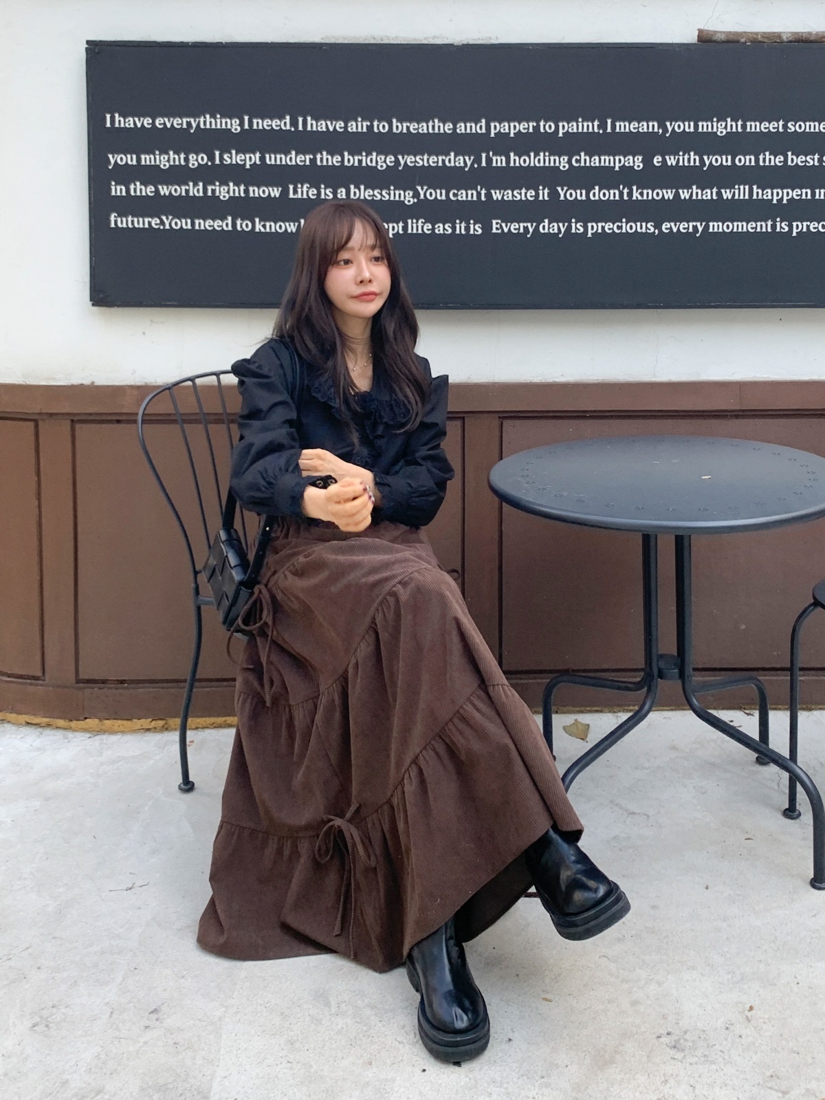 コーデュロイリボンウエストゴムロングAラインカラースカート | 詳細画像8