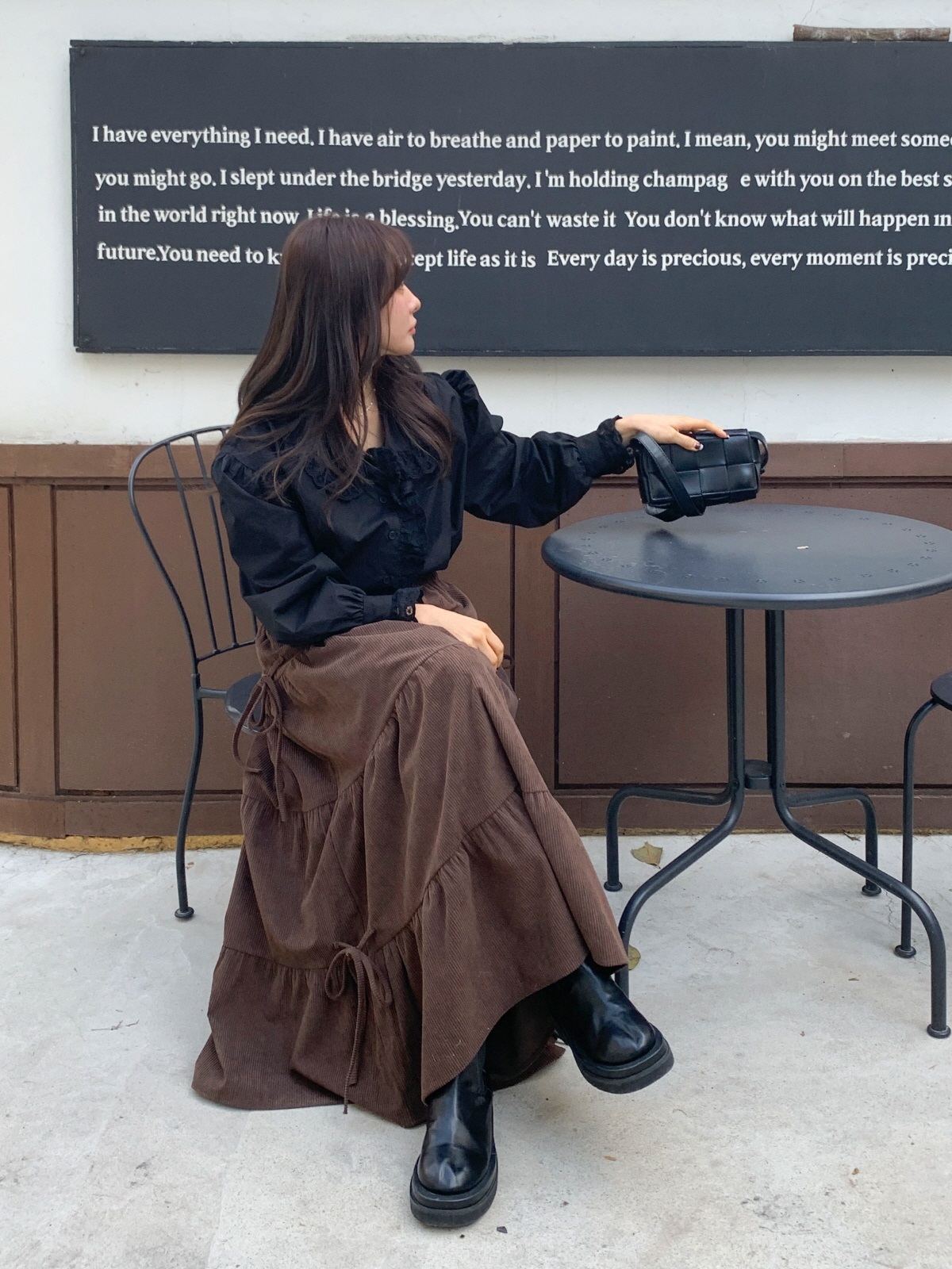 コーデュロイリボンウエストゴムロングAラインカラースカート | 詳細画像9