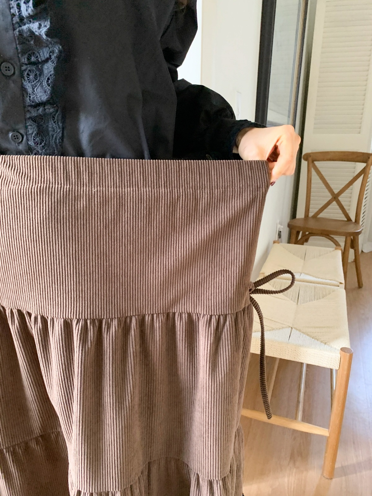 コーデュロイリボンウエストゴムロングAラインカラースカート | 詳細画像10