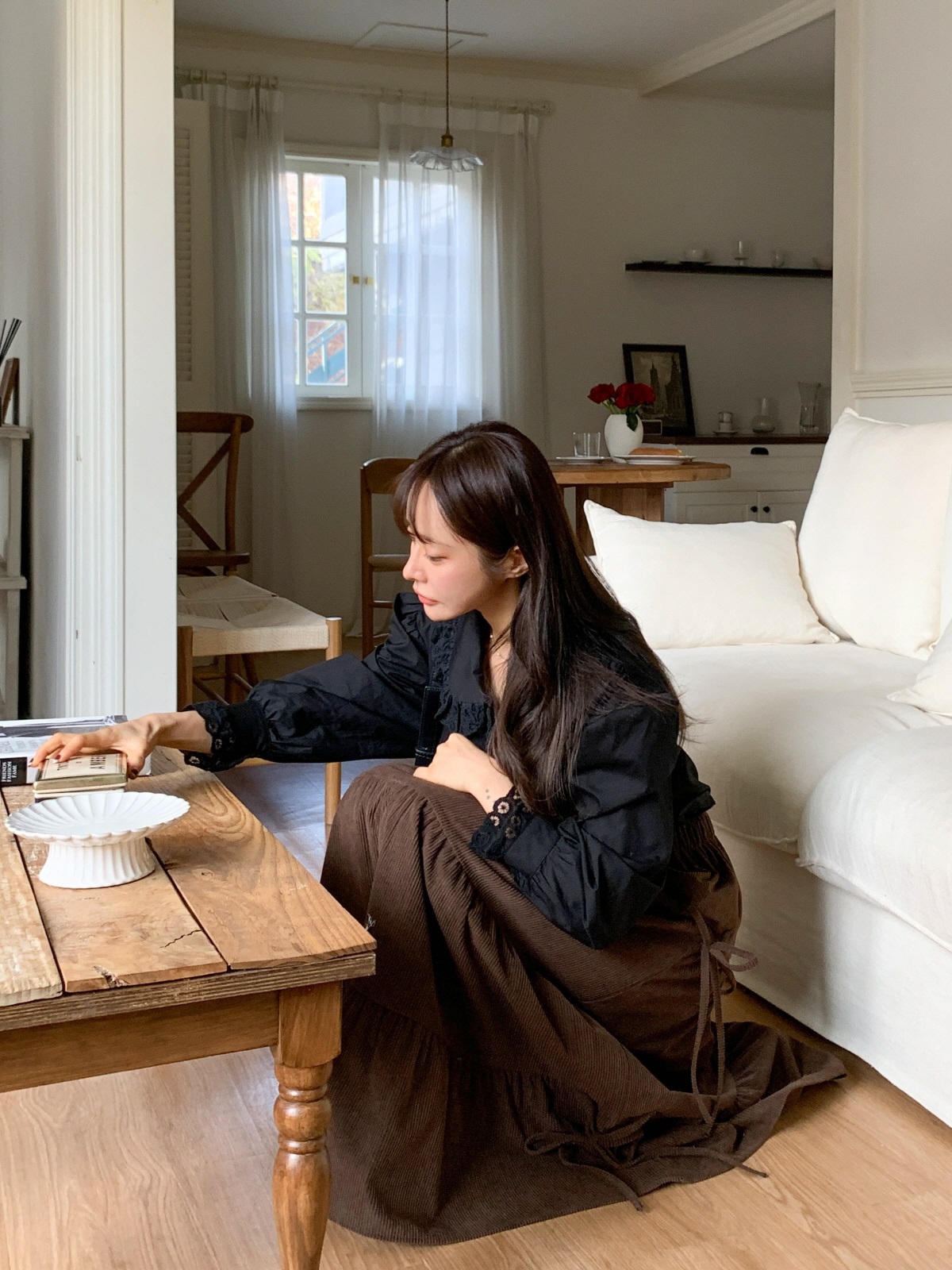 コーデュロイリボンウエストゴムロングAラインカラースカート | 詳細画像11