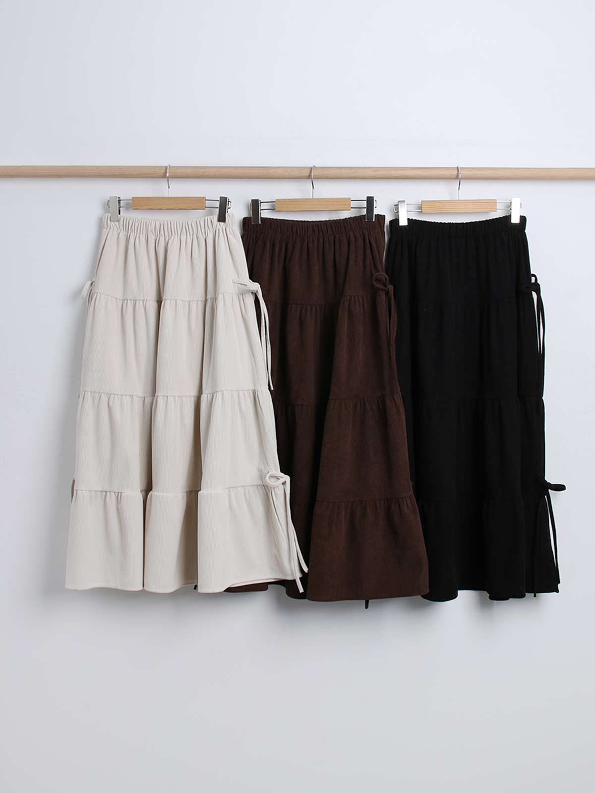 コーデュロイリボンウエストゴムロングAラインカラースカート | 詳細画像16