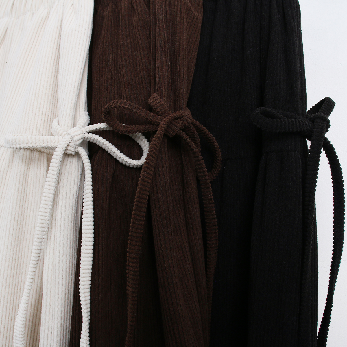 コーデュロイリボンウエストゴムロングAラインカラースカート | 詳細画像18