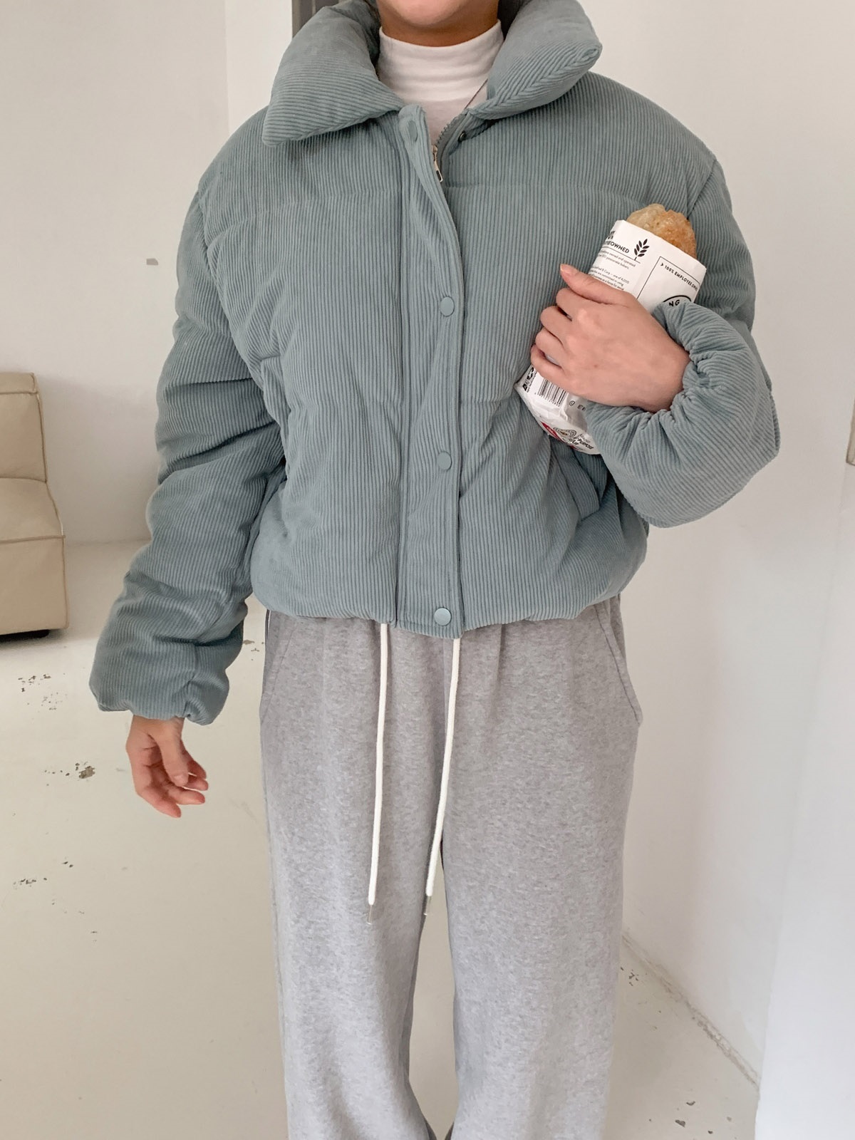 コーデュロイジップアップハイネックスナップボタンカラーダウンジャケット | 詳細画像4