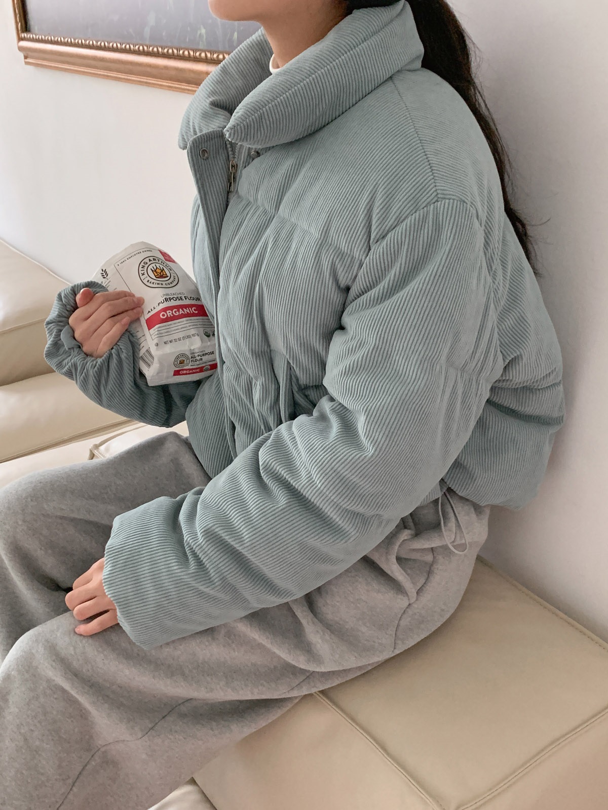 コーデュロイジップアップハイネックスナップボタンカラーダウンジャケット | 詳細画像5