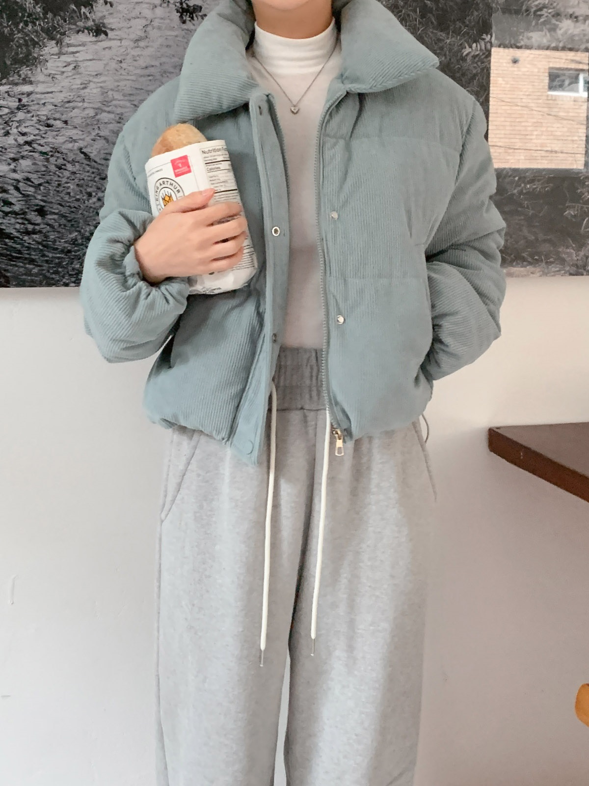 コーデュロイジップアップハイネックスナップボタンカラーダウンジャケット | 詳細画像8