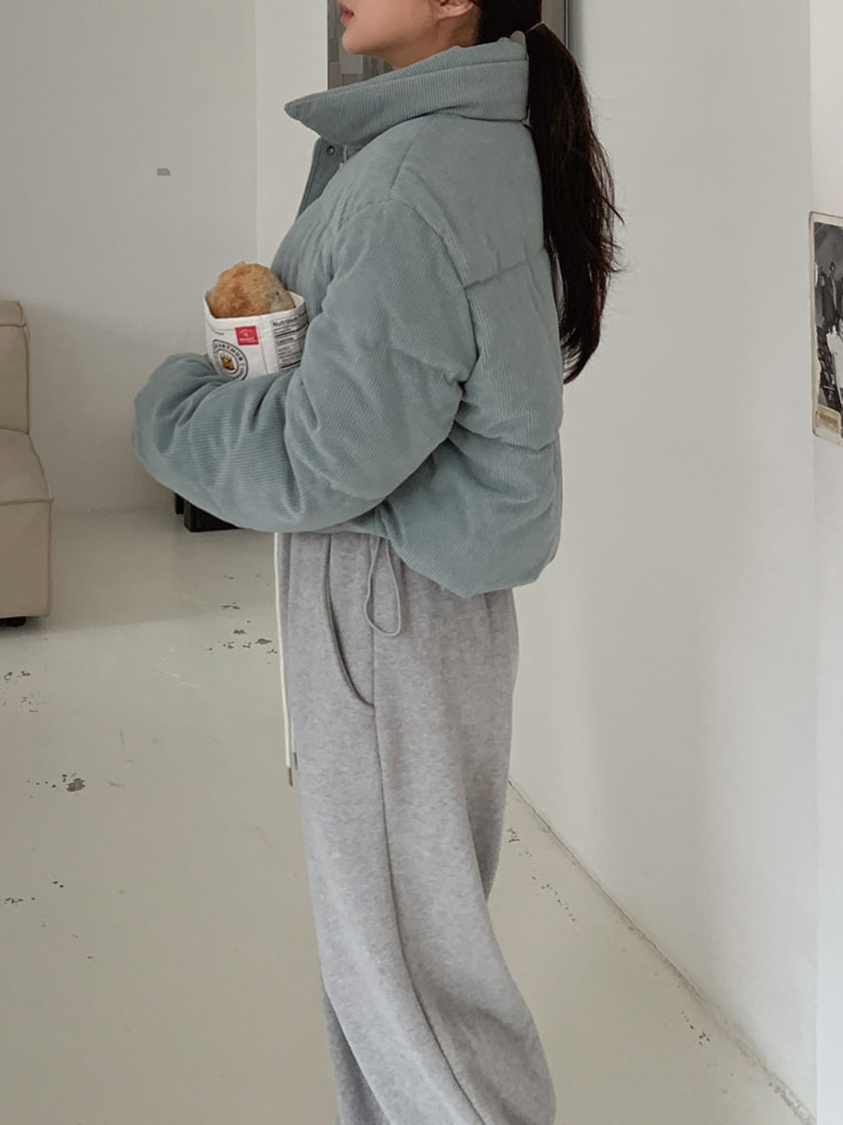 コーデュロイジップアップハイネックスナップボタンカラーダウンジャケット | 詳細画像10