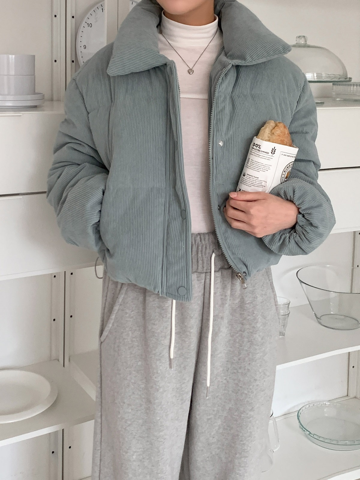 コーデュロイジップアップハイネックスナップボタンカラーダウンジャケット | 詳細画像11