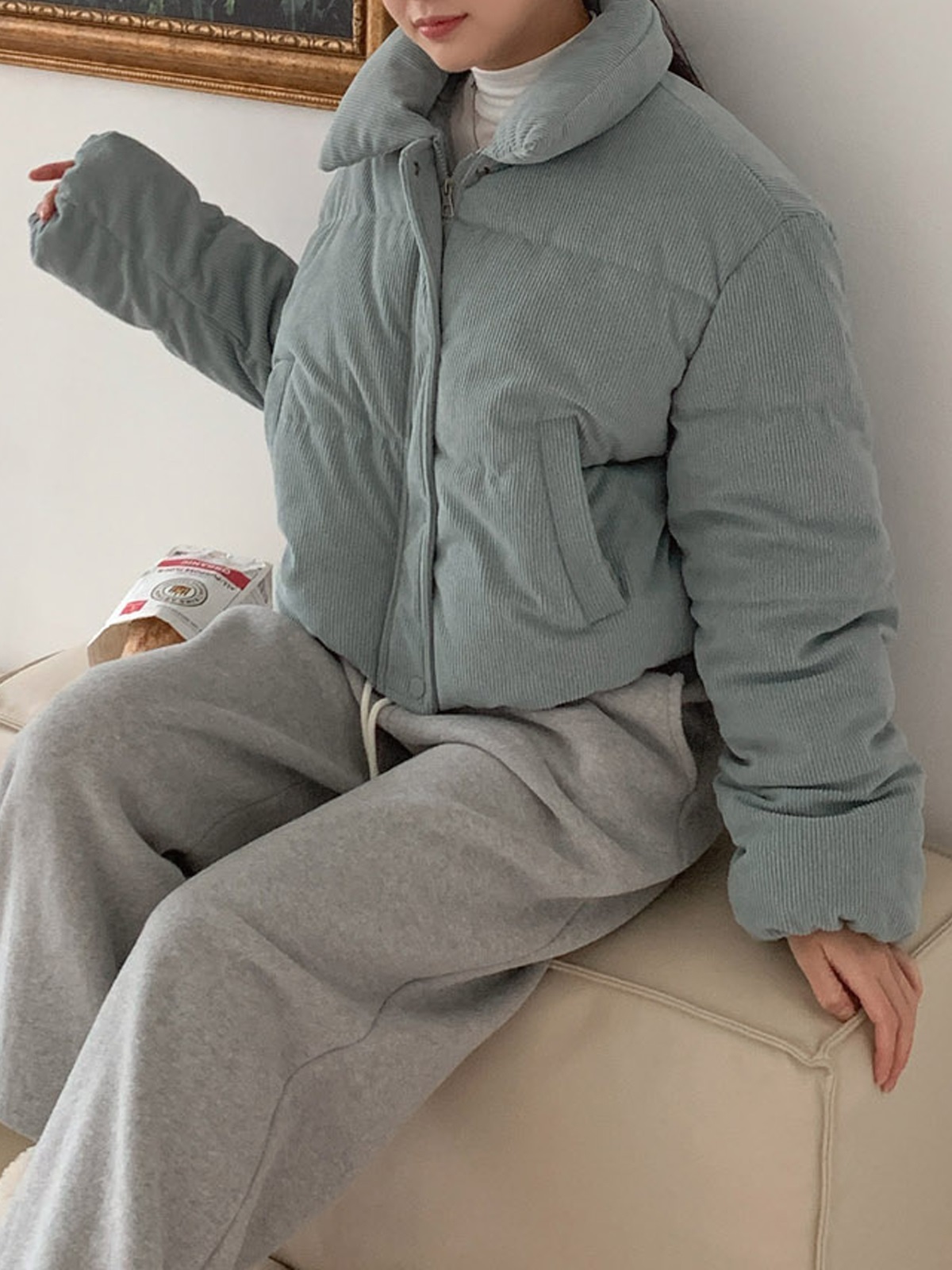 コーデュロイジップアップハイネックスナップボタンカラーダウンジャケット | 詳細画像12