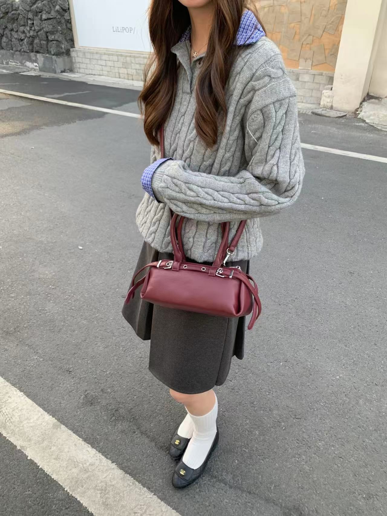 レザー調バックルカラーショルダーバッグ2WAYストラップセット(バックルあり) | 詳細画像6