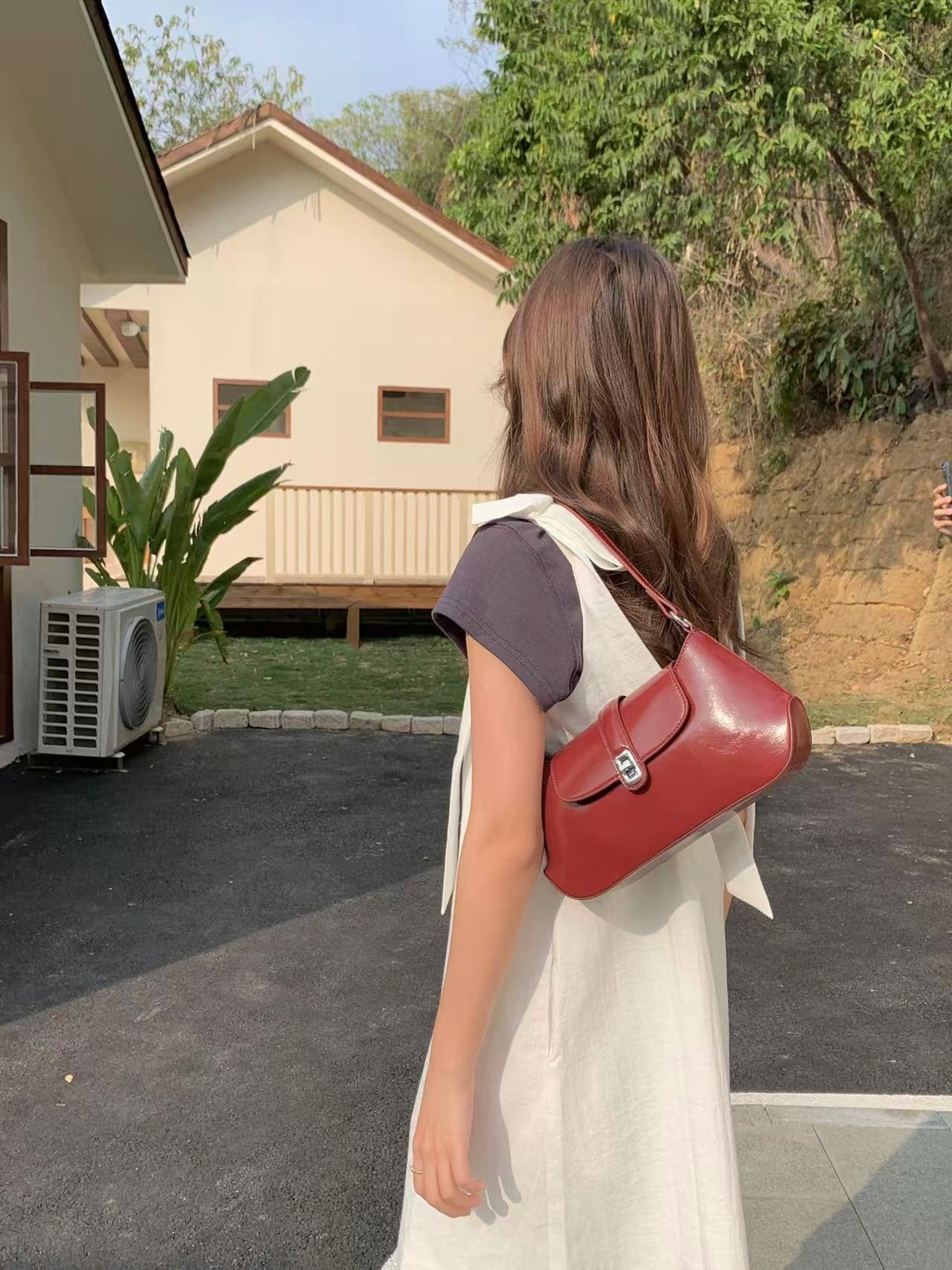 レザー調カラーショルダーバッグ2WAYストラップセット(バックルあり) | 詳細画像8