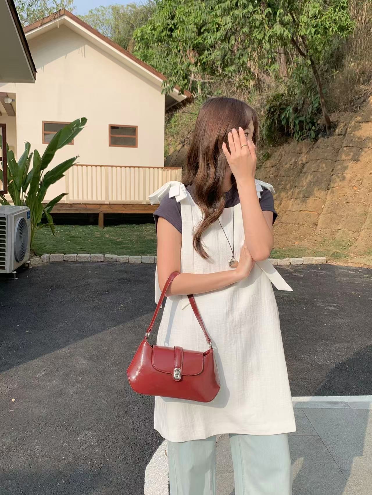 レザー調カラーショルダーバッグ2WAYストラップセット(バックルあり) | 詳細画像11