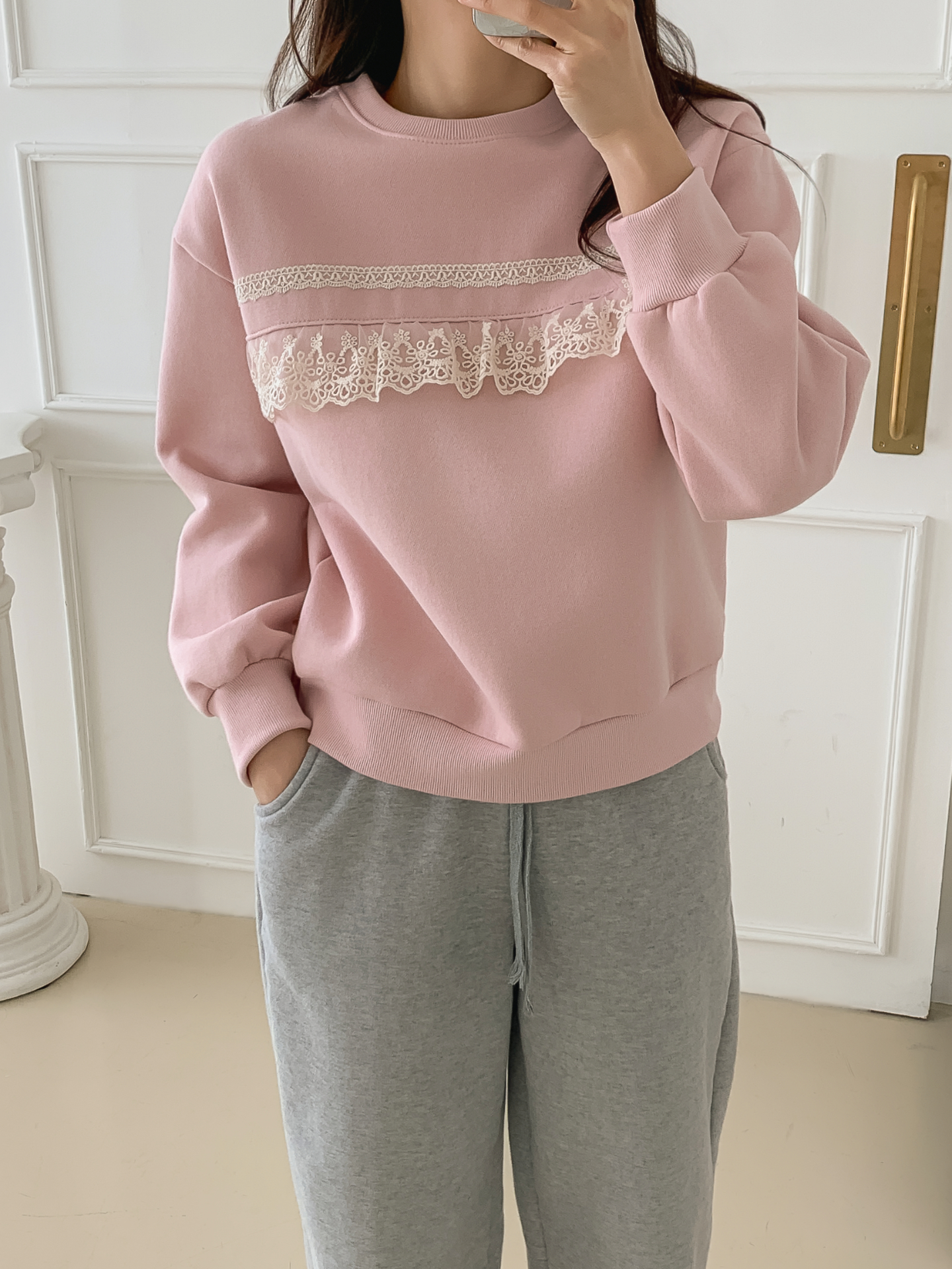 裏起毛ラウンドネックベーシックレースカラースウェット | 詳細画像30