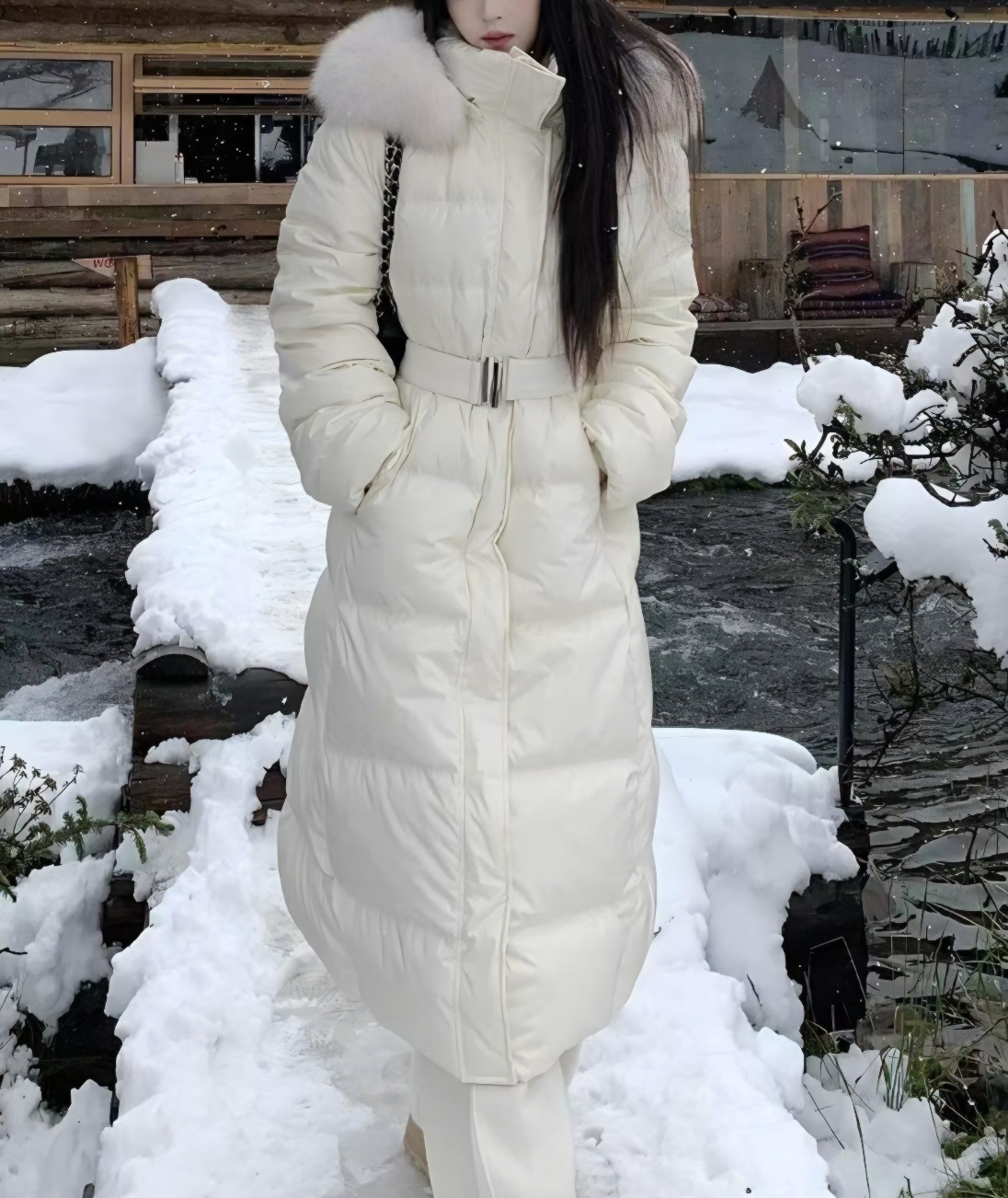 フォックスファージップアップロングAラインダウンジャケット | 詳細画像8