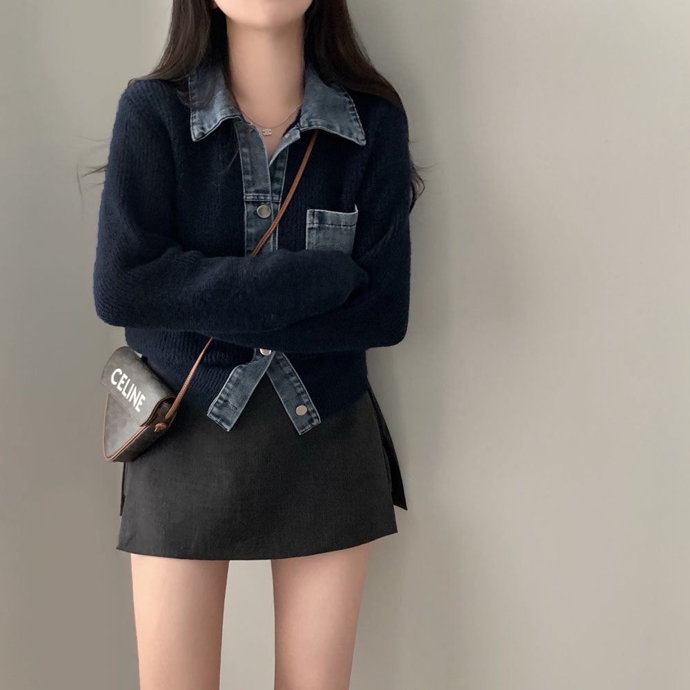 ニットデニム配色カーディガン | 詳細画像2